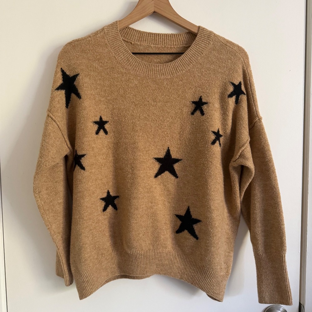 Star Print Knit Crewneck Sweater Brown Cozy Fall Winter Granolagirl